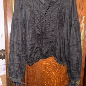 Free people Black Button-Up Blouse with Tie Sleeves